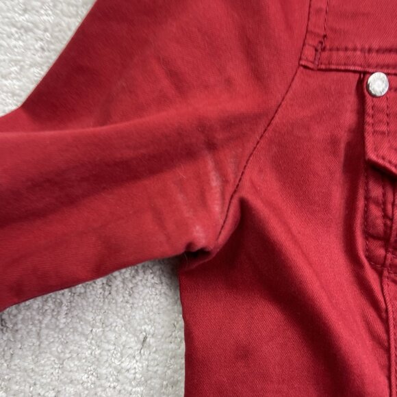 Y2K Guess Denim Jacket Wom M Cherry Red Button Up Jean Trucker Biker Retro - Picture 6 of 11
